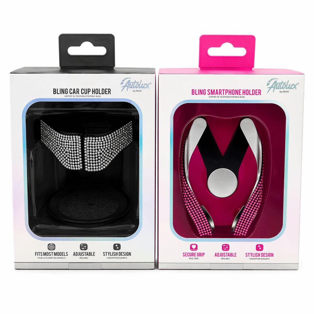 Autolux Bling Car Set NIB Rhinestone Phone Holder + Cup Holder Vent Mount